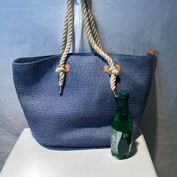 Nautical Blue Canvas Tote with Rope Handles - Picture 3 of 12
